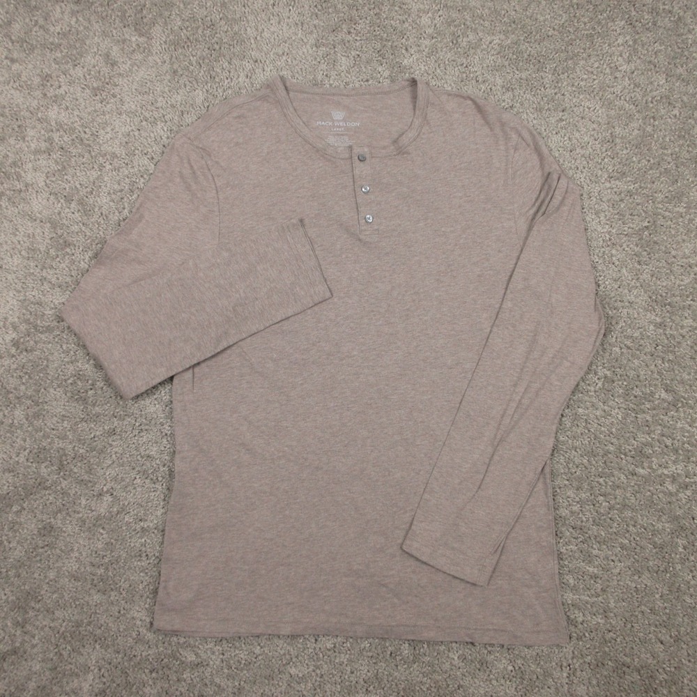 Mack Weldon Shirt Mens Large Brown Heather Henley Long Sleeve Pima Cotton Tee